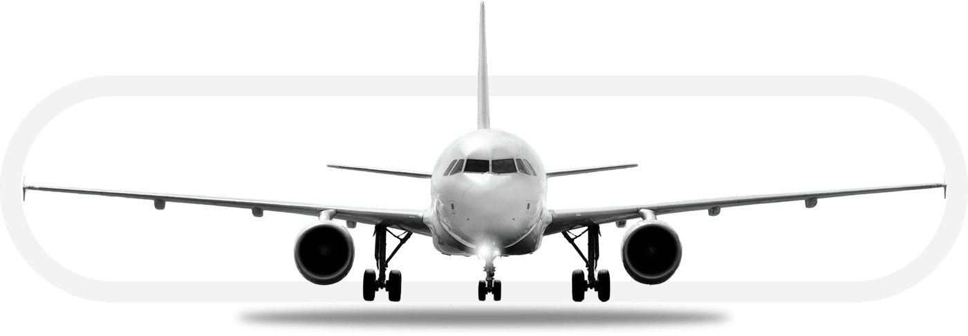 A large jet airplane is shown in front of the camera.